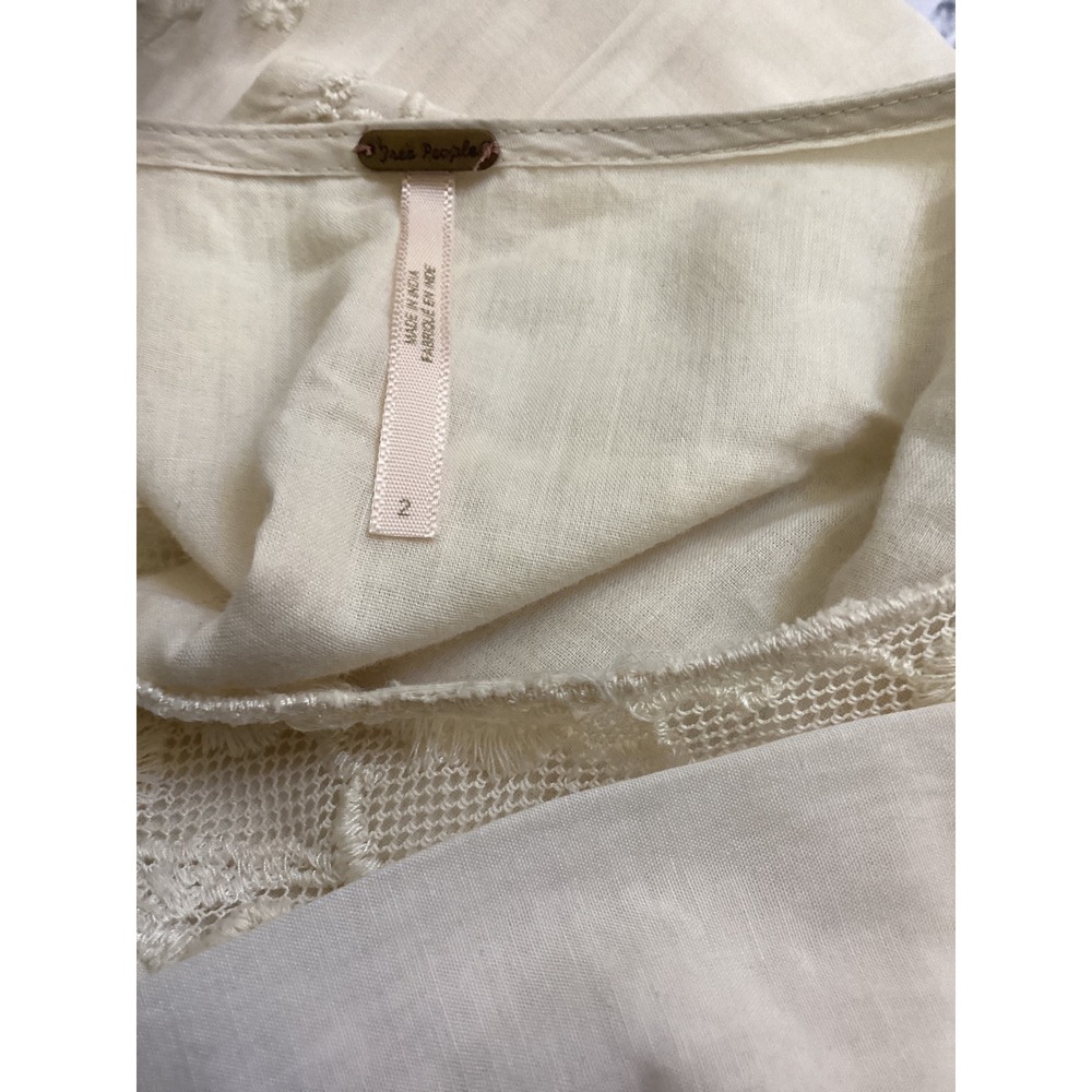 Free People Cream Lace Embroidered Boho Mini Dress Long Sleeve High Low Ivory - Picture 2 of 6